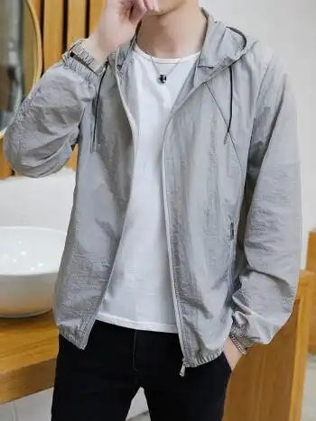 男士防晒衣冰丝透气衣服夹克男装薄款户外冰丝防晒衣外套67919灰色3xl