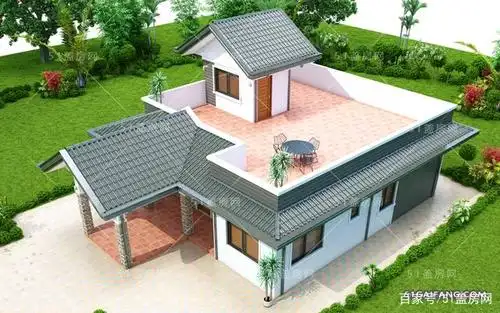 这款一层农村自建房设计图的地面面积是123.3平方米,屋面平台面积98.