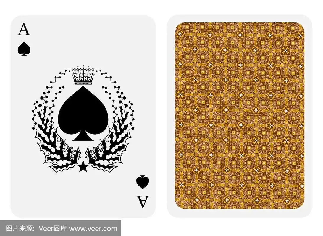 ace of spades face with spades inside wreath and back gold