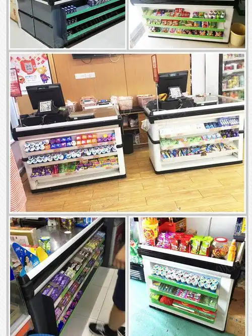 超市收银台不锈钢生鲜水果零食店收银桌带转角便利店一体收银柜台18m