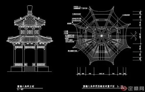 中式重檐八角亭施工图