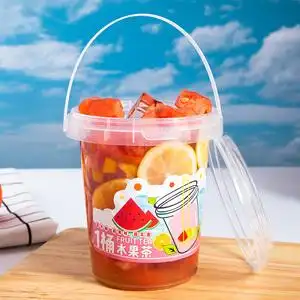 1000ml大容量奶茶桶一桶大桶水果茶桶一次性带盖子带手提1升毫升