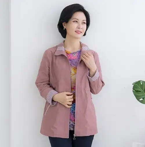 韩国胖妈妈妈风衣2020春季大码中老年拼接翻领中老年女装