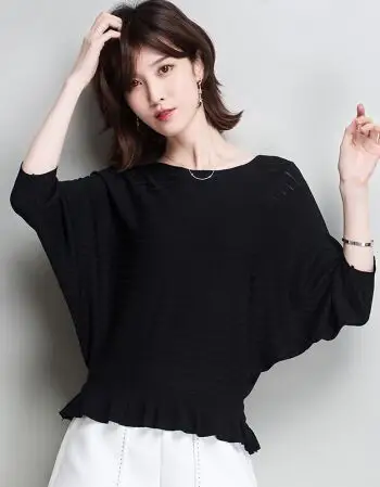 画碧 蝙蝠衫女短款2018秋季新款中袖圆领宽松型时尚品牌旗舰店女装