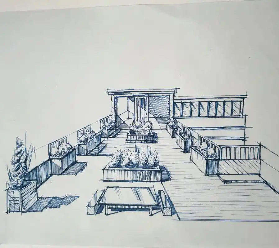 钢笔画速写 屋顶 花园 景观 手绘 - 抖音