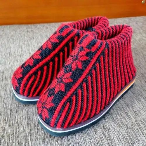 冬季纯手工编织男女居家婚嫁出嫁棉鞋成品保暖鞋加绒防滑毛线棉靴