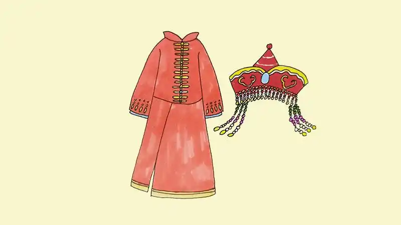 主页 绘画教程 文字教程 简笔画  首先画出蒙古族服饰的上身和裙子