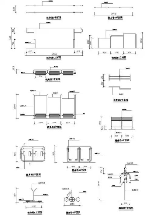 cad版本室外健身器材施工图库