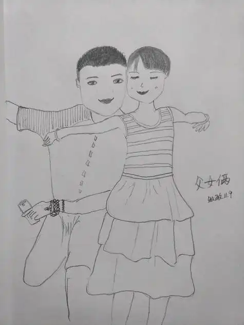 画爸爸和女儿的简笔画父女简笔画坐在爸爸的肩上父女简笔画亲子画父亲