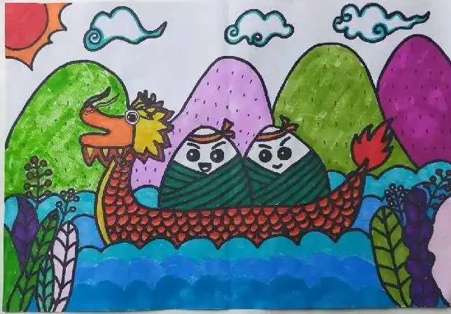 "童心绘端午 百人画龙舟"主题绘画三年级-图4