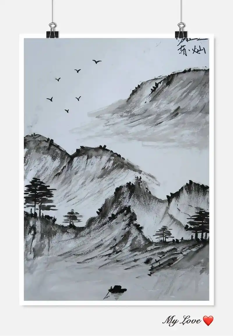 学生作品——《中国画山水》用最简单的方法,带领学生游山玩水 - 抖音