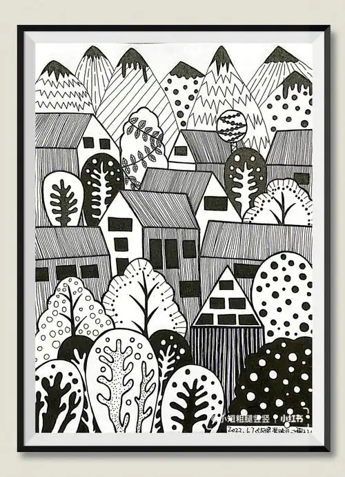 黑白线描装饰画风景装饰画72