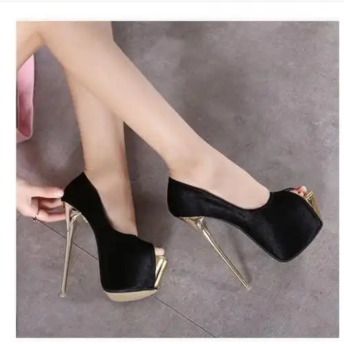 秋恨天高16cm高跟鞋夜场细跟水台14情趣性感夜店女13粉色16厘米鱼嘴绒