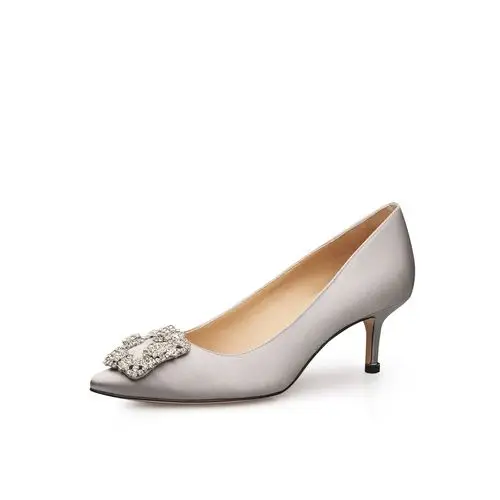 哥弟girdear夏热卖真丝绸缎方扣奥钻女高跟鞋单鞋