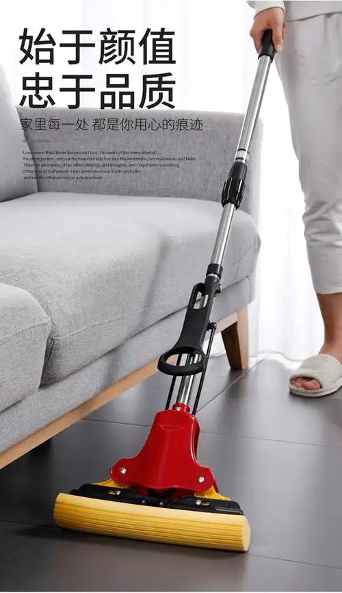 美丽雅胶棉拖把免手洗家用对折式挤水海绵拖头大号干湿两用卫生间懒人