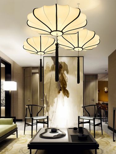 批发风现代新中式吊灯布艺客厅茶室火锅店餐厅茶楼饭店仿古灯笼灯