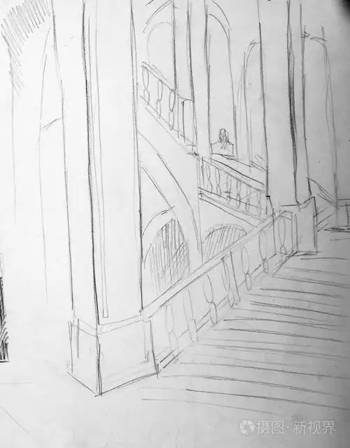 楼梯在博物馆铅笔素描