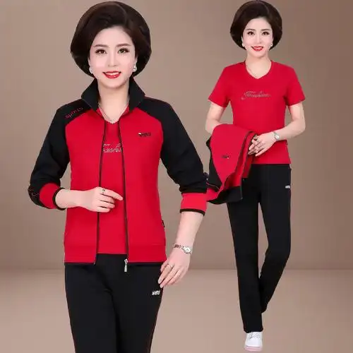 中年妈妈秋装外套洋气中老年休闲运动套装女春秋大码老人上衣50岁60