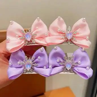 儿童发卡头饰女宝宝甜美立体皇冠顶夹女童公主网纱蝴蝶结发夹发饰