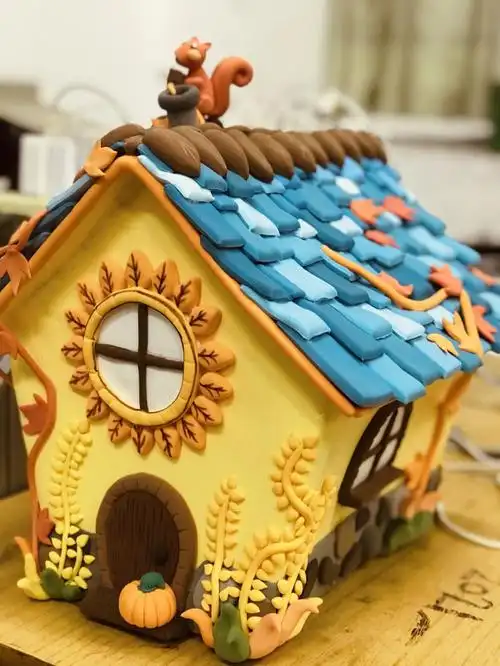 粘土立体作品秋天的小屋
