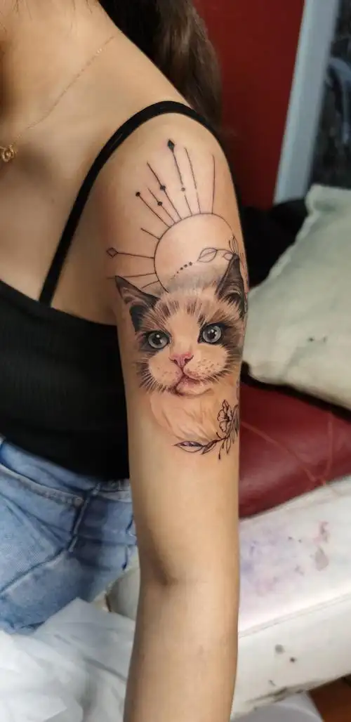 猫纹身图片_欧美写实几何纹身图案