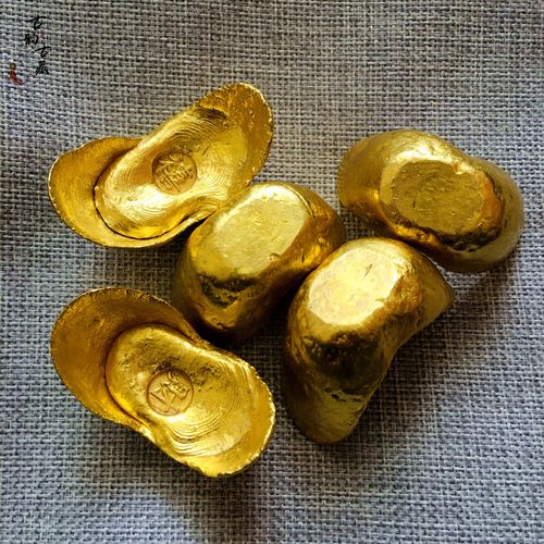 元宝古玩仿真真金福禄寿喜财小金金锭仿古金条装饰摆件