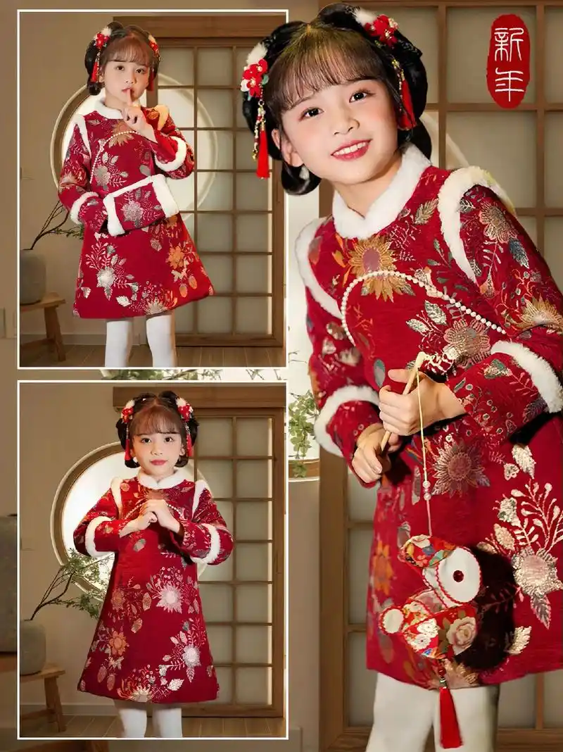 女童唐装拜年服美绝了~麻麻们~新年要到啦~看看这款加绒新中式 - 抖音