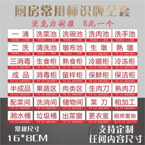现货 幼儿园厨房标识牌 全套 亚克力生熟标牌 学校食堂后厨标志牌