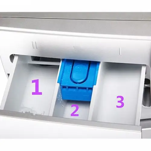 滚筒洗衣机加洗衣粉的方法: 滚筒洗衣机的料盒有三个槽,从左至右分别