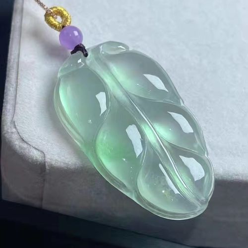 天然冰种翡翠b货绿树叶子挂绳款男女同款金枝玉叶玉石吊坠挂件