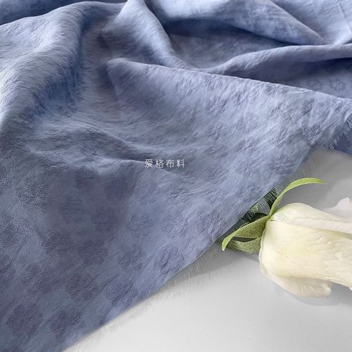 雅致蓝色暗纹小樱花柔软亲肤碎花丝麻提花布料汉服旗袍春夏布面料