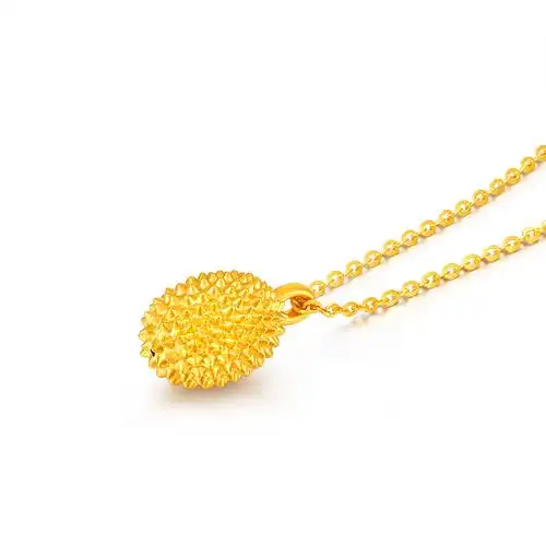 梦金园留恋一生金榴莲黄金吊坠硬金坠子足金转运珠生日礼物送女友/配