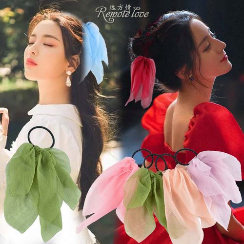 远方情 新款雪纺长蝴蝶结飘带发圈女扎发饰头饰布艺发绳头绳t1177