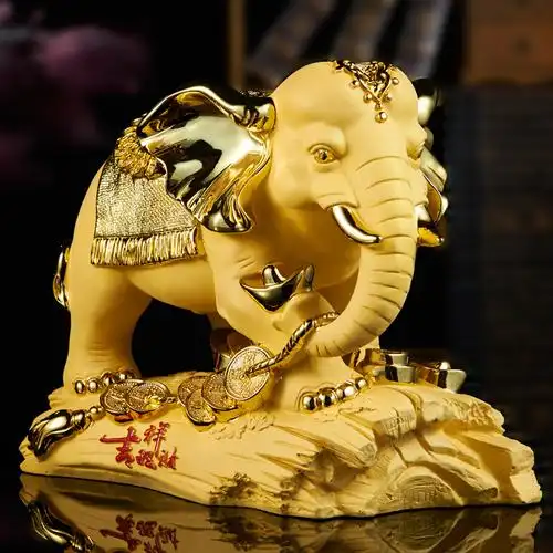绒沙金招财大象摆件欧式客厅创意大象家居饰品树脂工艺品开业礼品