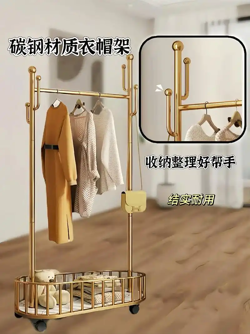 落地挂衣架网红款衣帽架 风格:这款可移动简易晾衣架是轻奢风和 - 抖