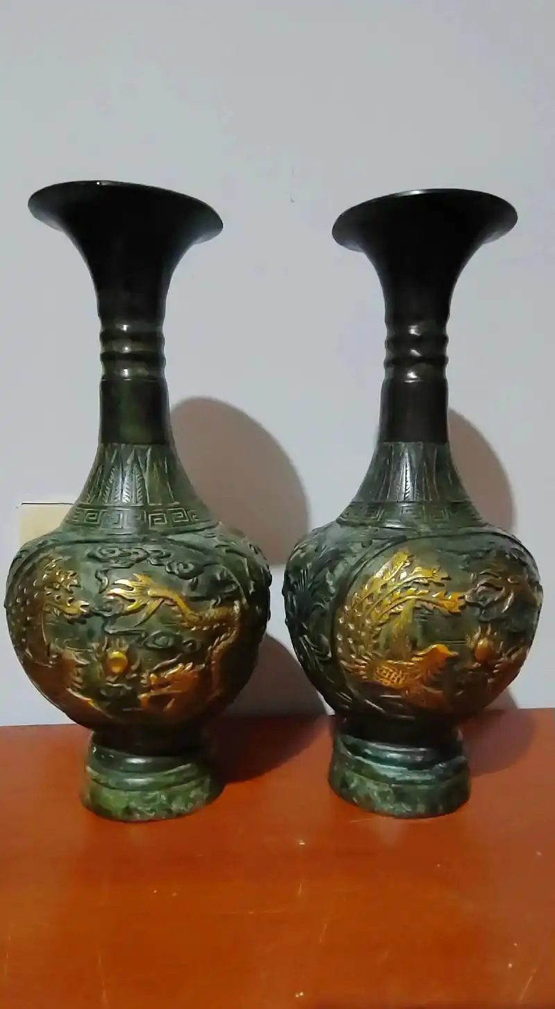青铜器铜玉壶春瓶.32x13(cm)大清御制底款,正楷字体, - 抖音