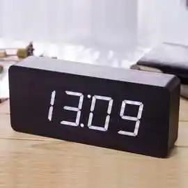 《推荐》白灯大号长方形静音usb充电声控木头钟 电子时钟