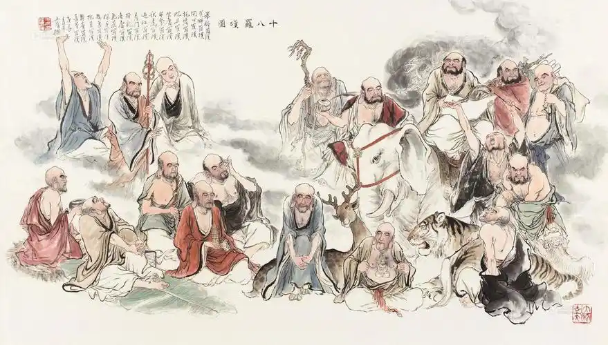 0422十八罗汉图镜片设色纸本