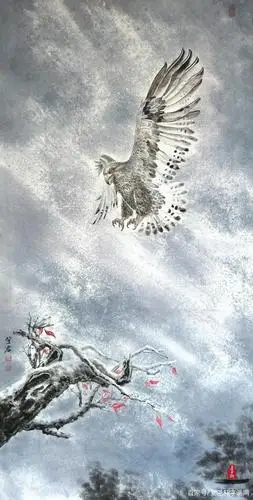 雄鹰:搏击长空,自由翱翔,雄视八方.成为国画的重要题材