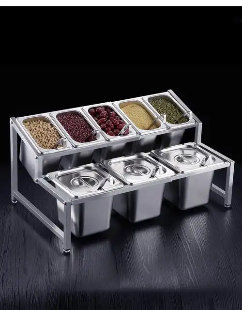 不锈钢份数盆架果酱盒奶茶店专用奶茶小料调料盒分数盒子架子自助餐