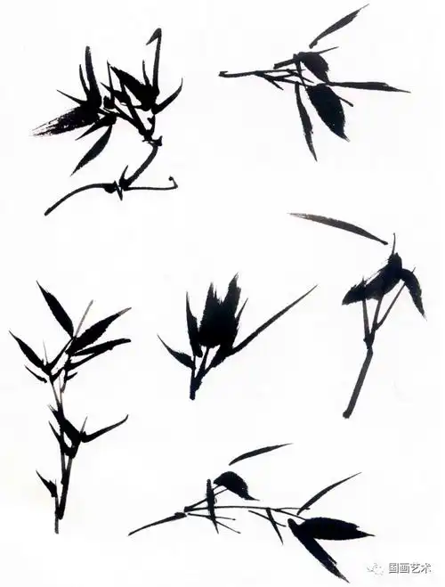 写意墨竹枝叶组合画法