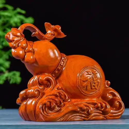 花梨木雕葫芦摆件家居实木雕刻如意福禄工艺品木雕