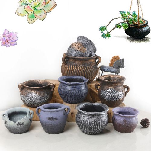 手工水泥花园粗陶陶罐坛子花器多肉花盆陶土仿古做旧出土花盆