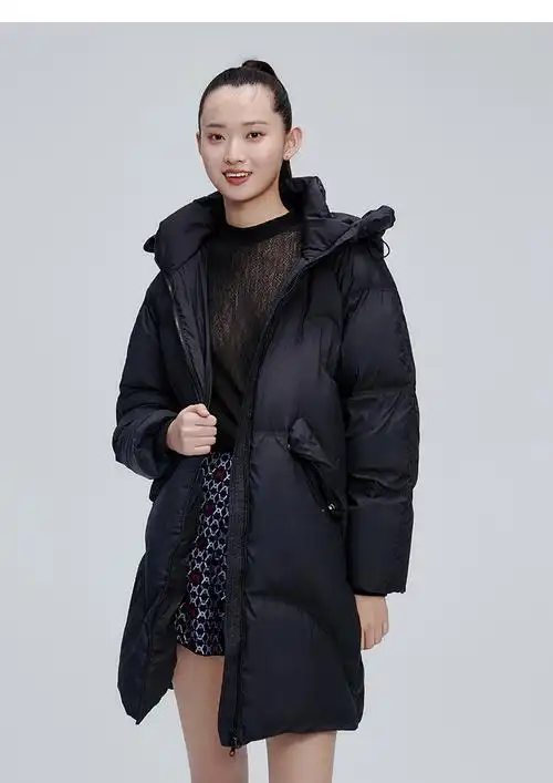 艾莱依中长款羽绒服女2021年新款高端白鸭绒冬季外套90白鸭绒炭黑155
