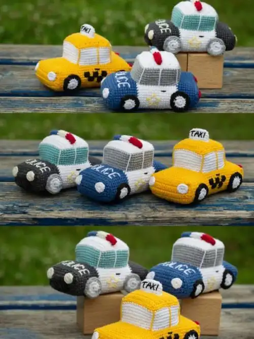 毛线编织出租车和警车钩针图解教程
