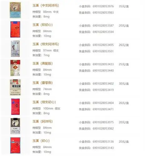 2020玉溪最新烟草价目表玉溪价格大全集
