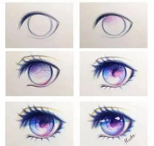 彩铅教程步骤图几组二次元眼睛步骤