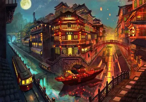 求古风手绘图,有建筑,繁华