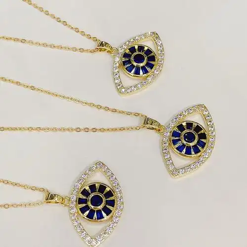 热卖土耳其彩色邪恶之眼项链吊坠复古个性铜镀18k金饰品配件外贸_奥莱