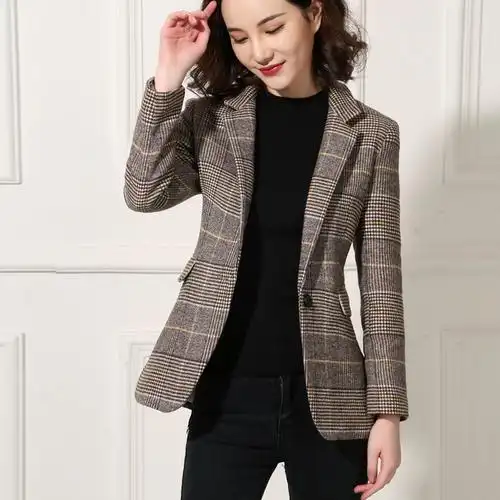 西装格子外套秋冬2020新款羊毛毛呢小西西服西装